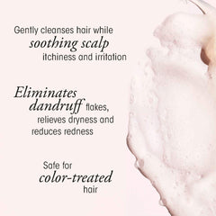 Oribe Serene Scalp Shampoo pump demonstrates easy daily use and dandruff care.