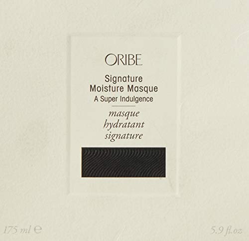 Oribe Signature Moisture Masque packaging display signals premium, paraben-free moisture care.
