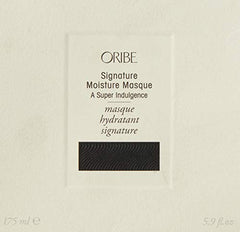 Oribe Signature Moisture Masque packaging display signals premium, paraben-free moisture care.