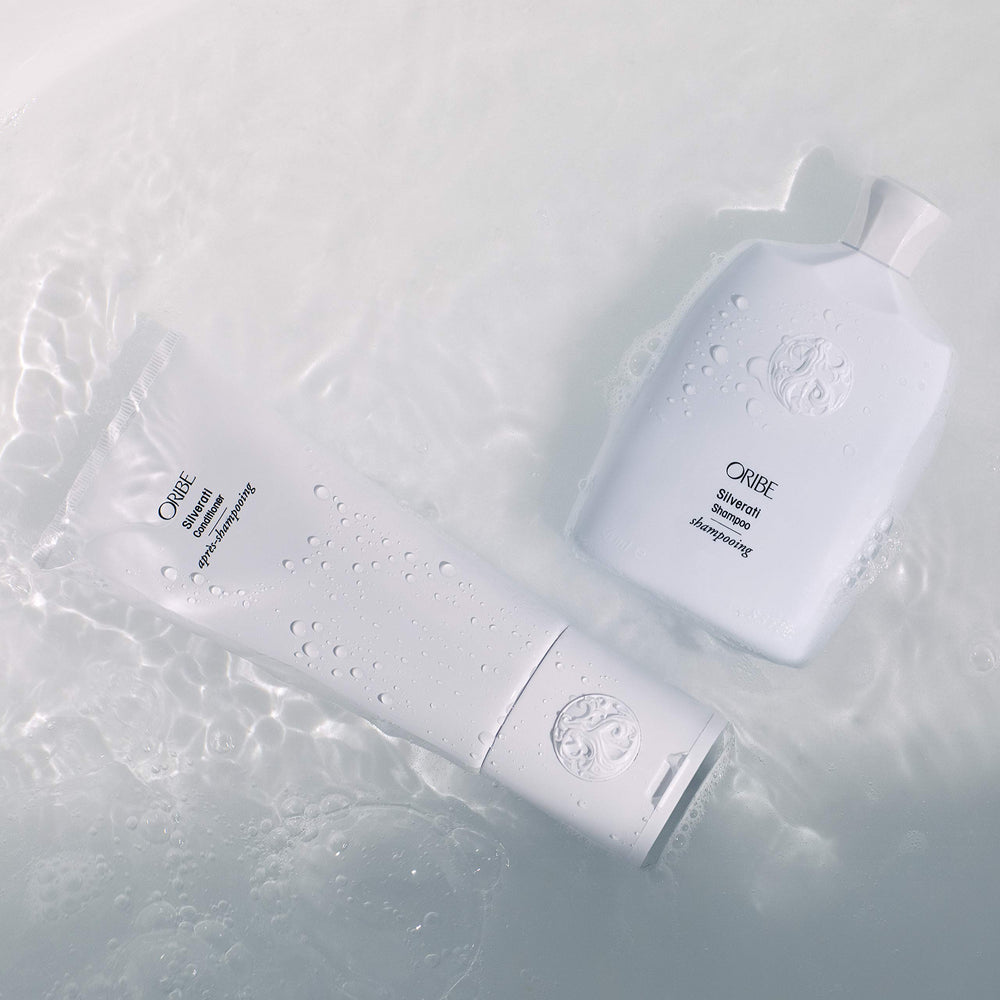 Oribe Silverati strands gleaming after use indicate elasticity and shine.