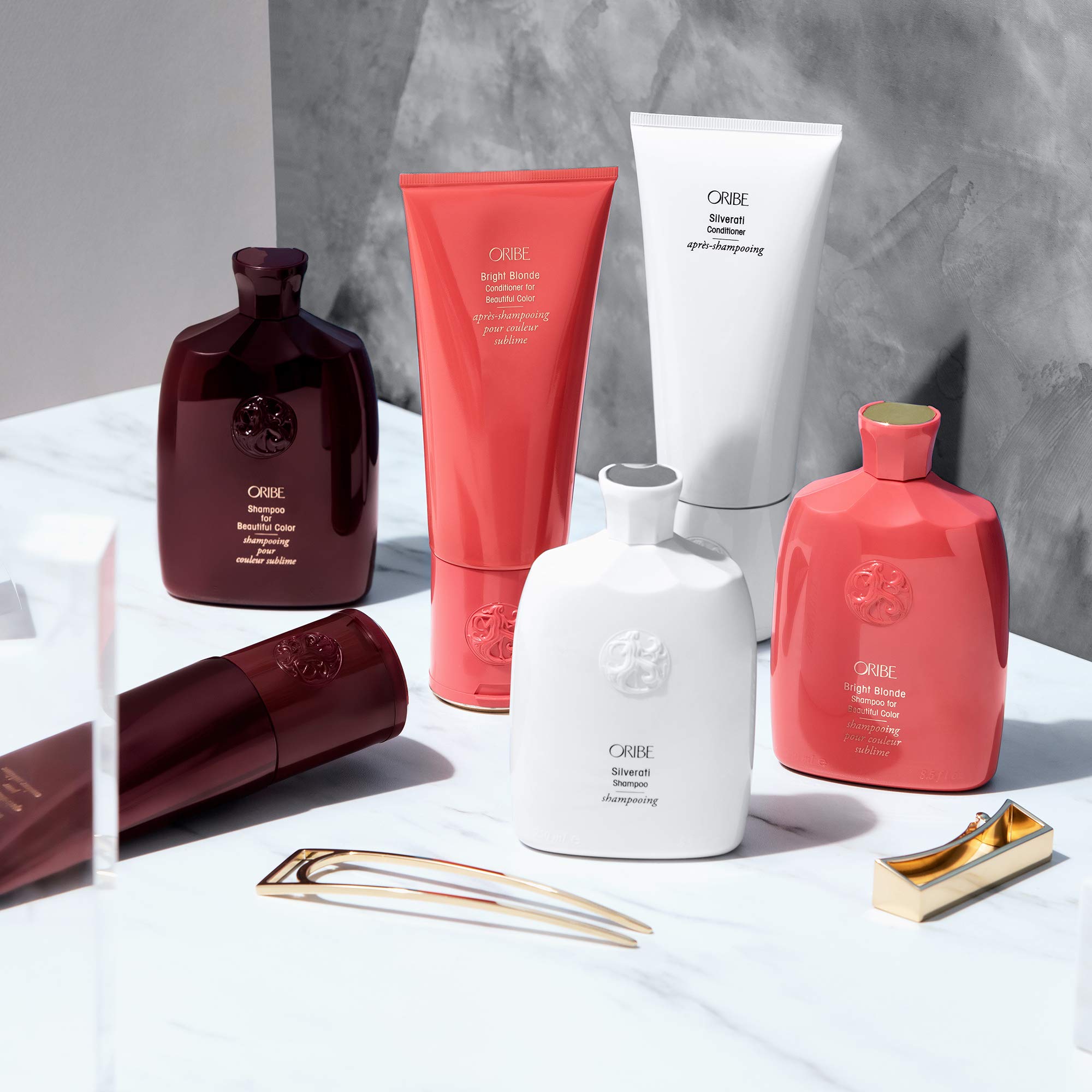 Oribe Silverati in-shower routine shot implies cleansing and conditioning synergy.