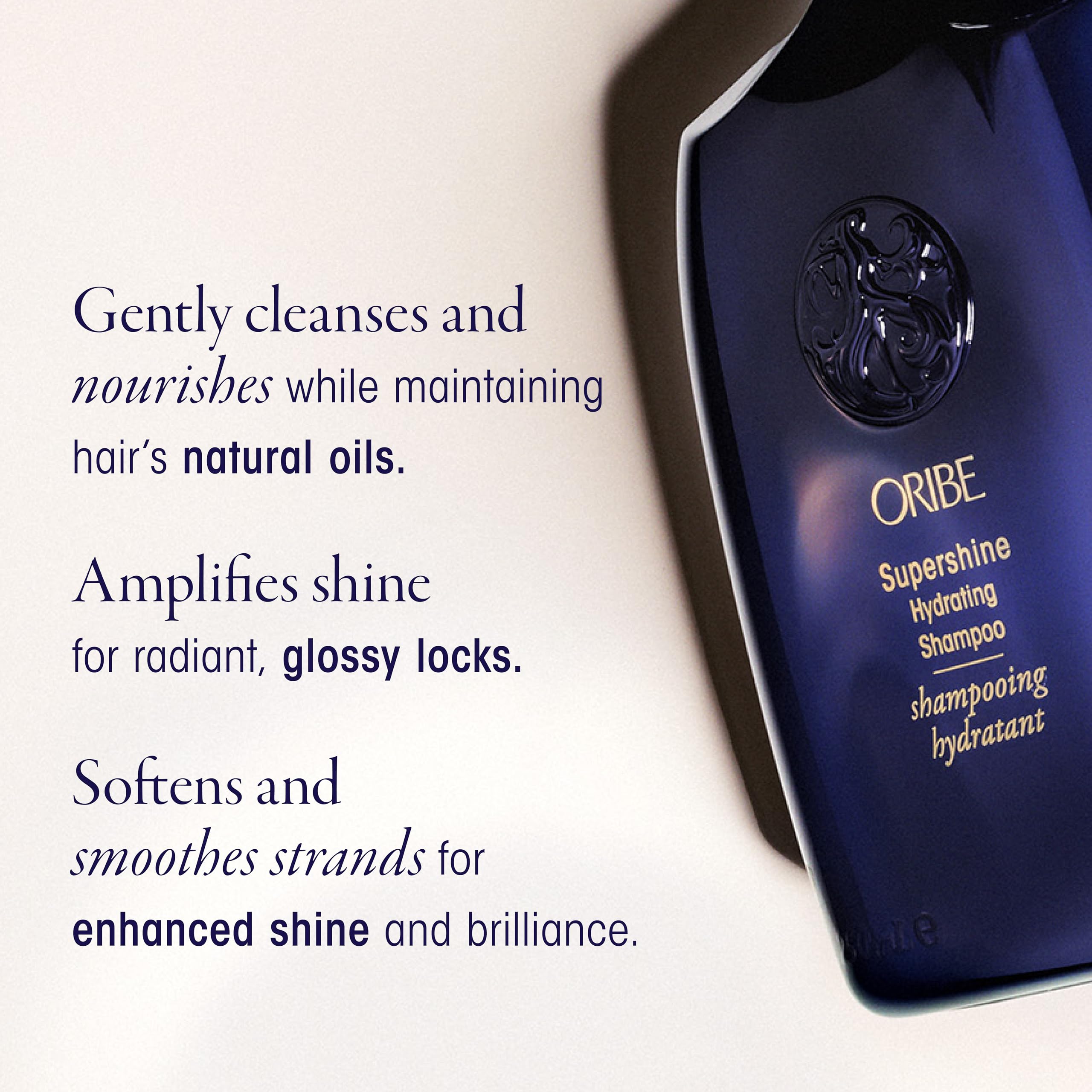 Oribe Supershine Hydrating Shampoo travel size bottle cap highlights premium packaging