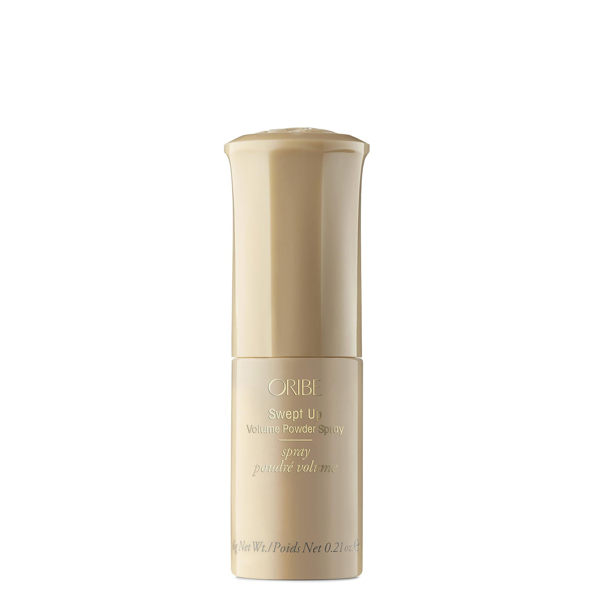 ORIBE Swept Up Volume Powder packaging with zero-mess sprayer for effortless root lift.