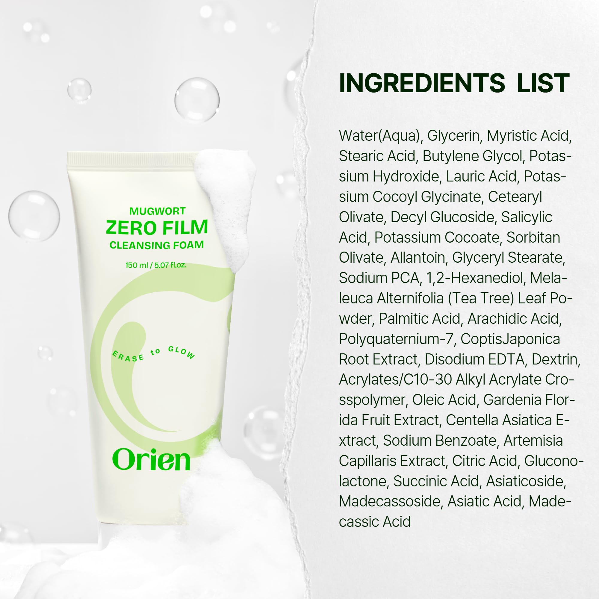 Orien Mugwort Zero Film: doble limpieza diaria que cuida la piel sin congestión.
