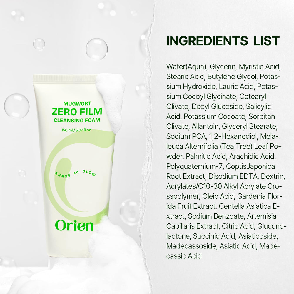 Orien Mugwort Zero Film: doble limpieza diaria que cuida la piel sin congestión.