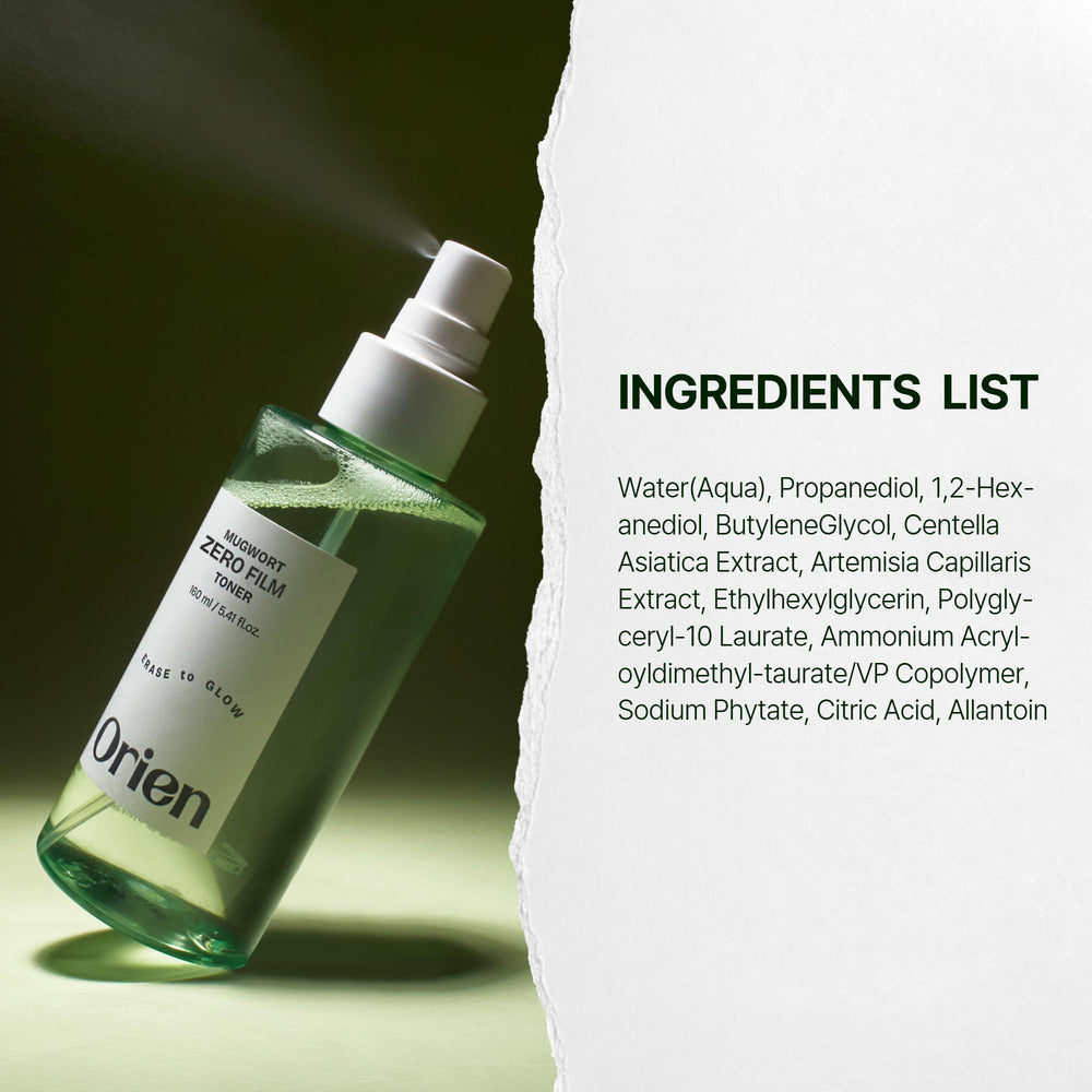 Orien Mugwort Zero Film Toner, cuidado diario para piel sensible, suave y calmante.