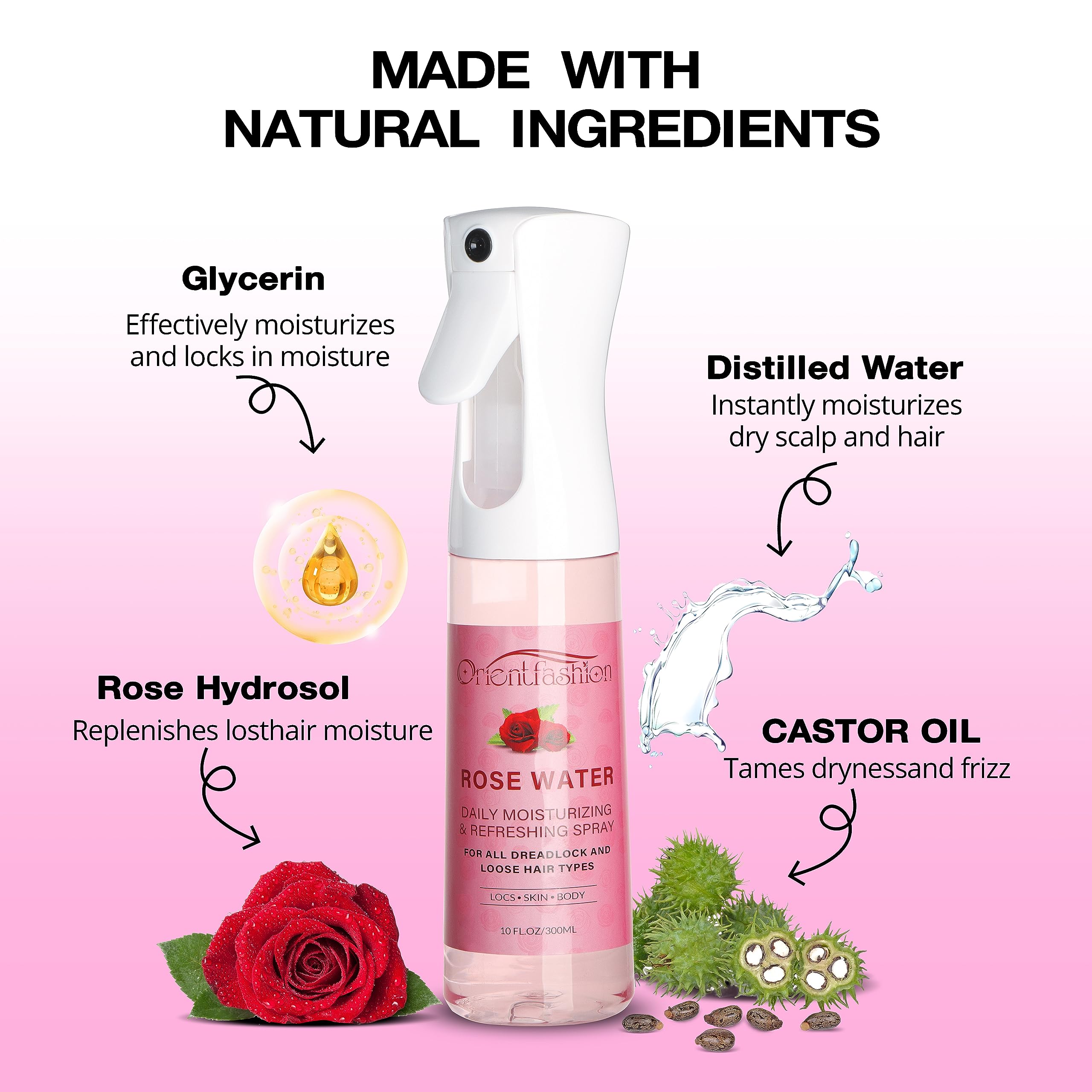 Aplicación diaria con Orientfashion LocSpray para un peinado suave y manejable.
