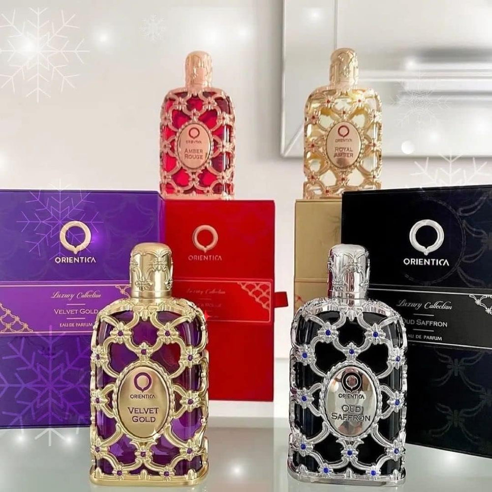 Orientica Royal Amber liquid in bottle under soft light