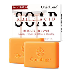 Jabón ORIENTLEAF Kojic Turmeric, embalaje visible para limpieza suave diaria.