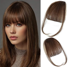 ORIGEN Clip-in bangs real human hair closeup shows natural shine and seamless blend.
