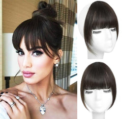 ORIGEN clip-in bangs real human hair close-up showing natural blend and shine