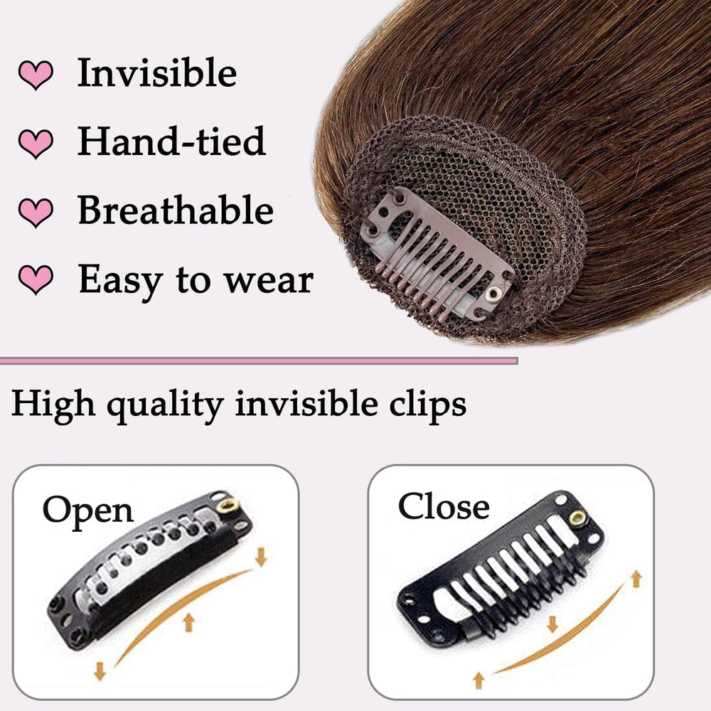 ORIGEN Clip-in bangs side profile highlights easy clip attachment.