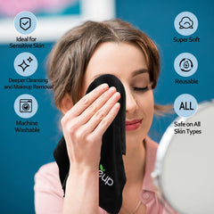 Orighty black wash cloths for makeup removal with soft, durable fibers.