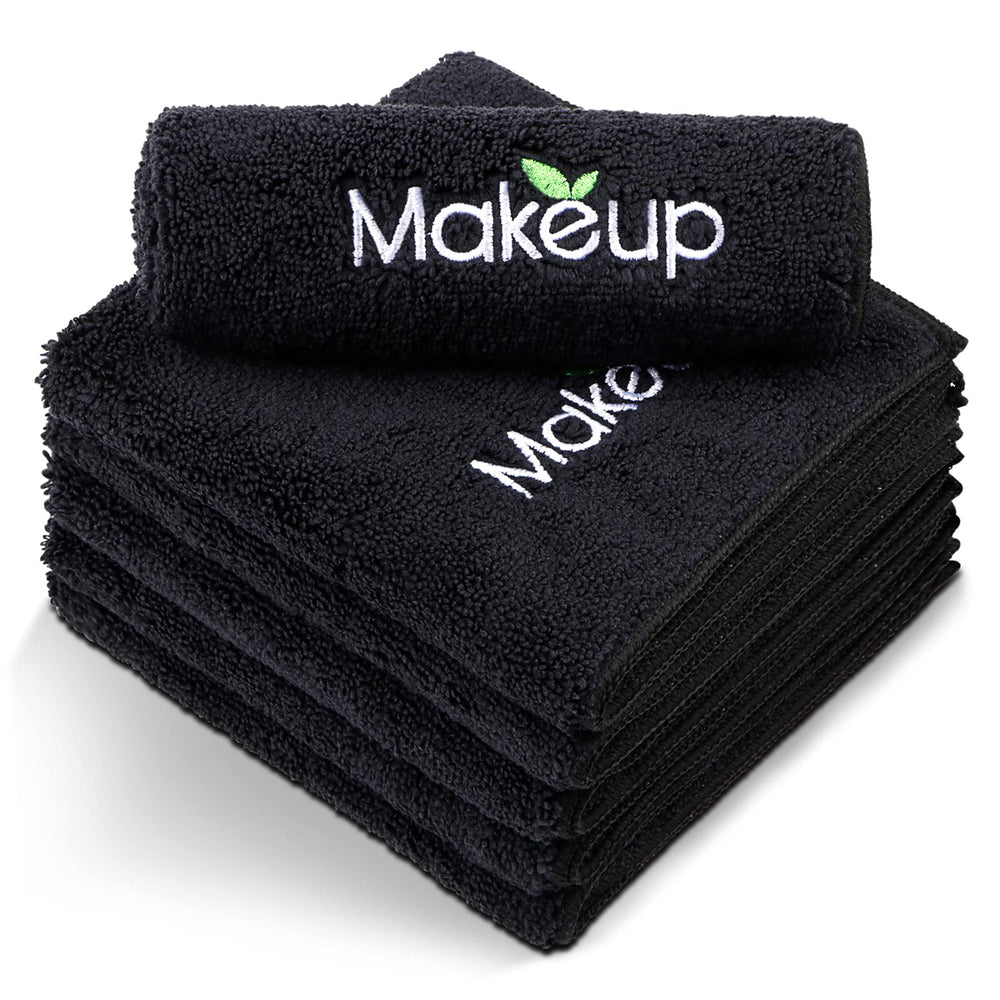 Orighty toallas desmaquillantes de microfibra negro 13x13 para eliminar maquillaje con suavidad.