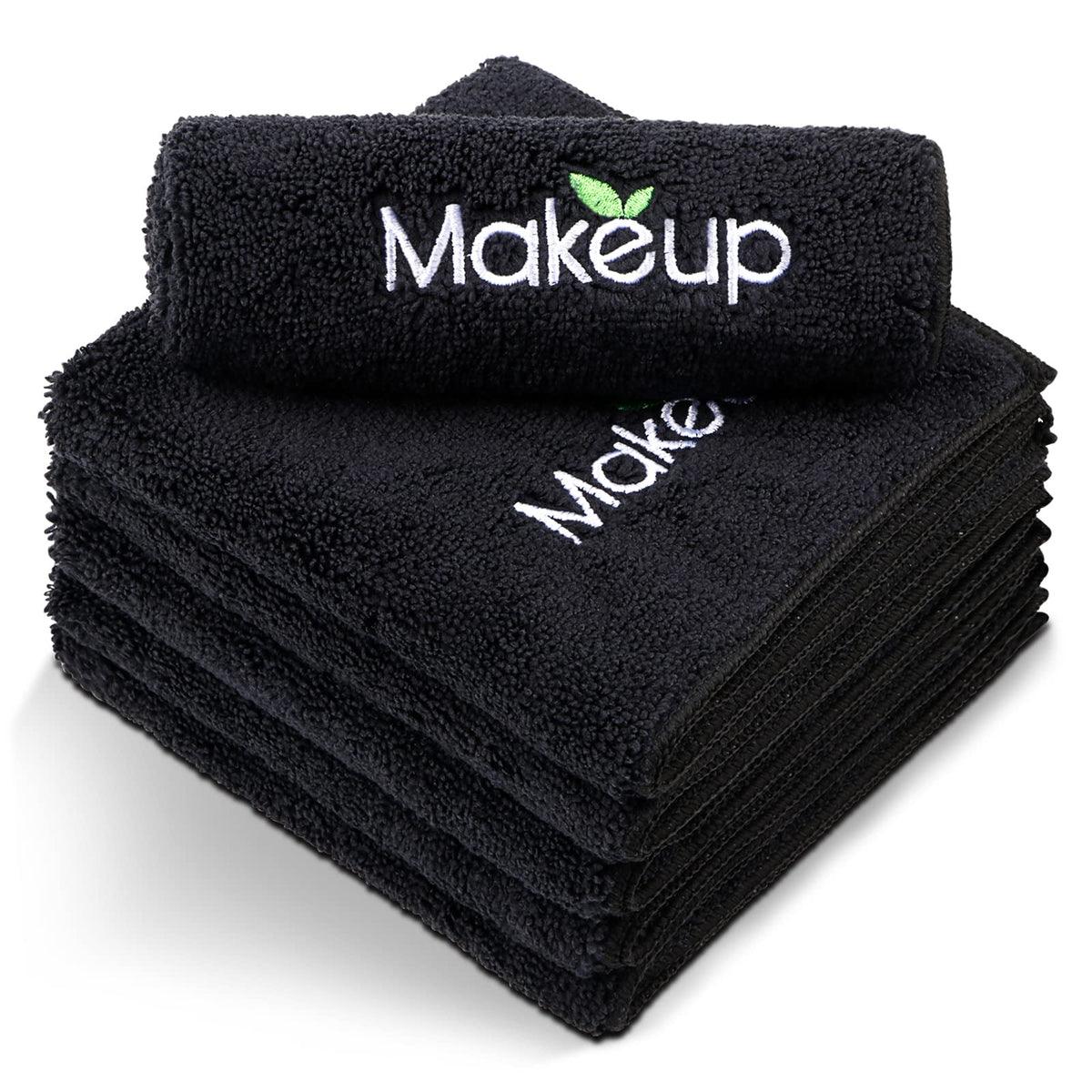Orighty toallas desmaquillantes de microfibra negro 13x13 para eliminar maquillaje con suavidad.