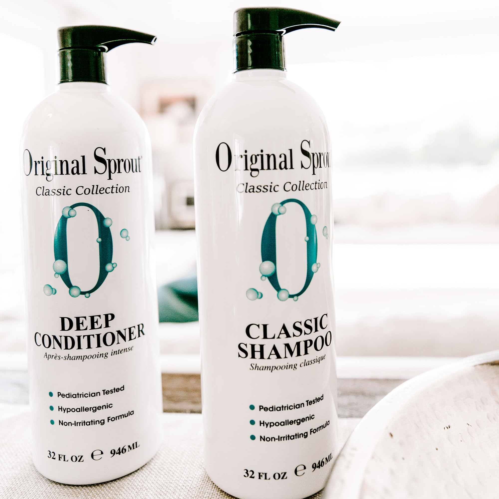 Original Sprout Classic Shampoo being poured for everyday family cleansing.