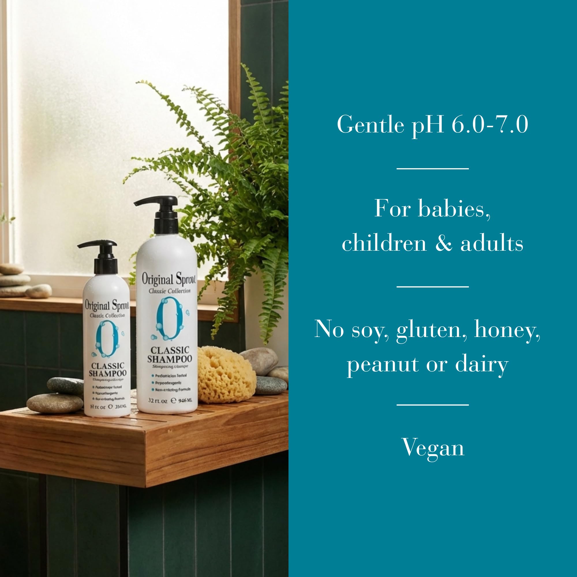 Original Sprout Classic Shampoo bottle emphasizes USA-made packaging and California production.