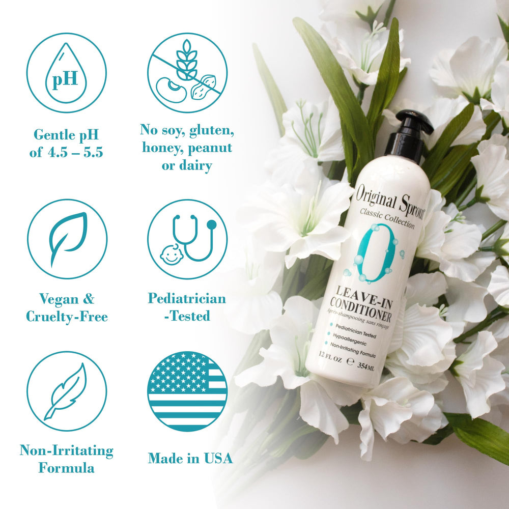 Original Sprout Leave-In Conditioner label close-up with plant-based care
