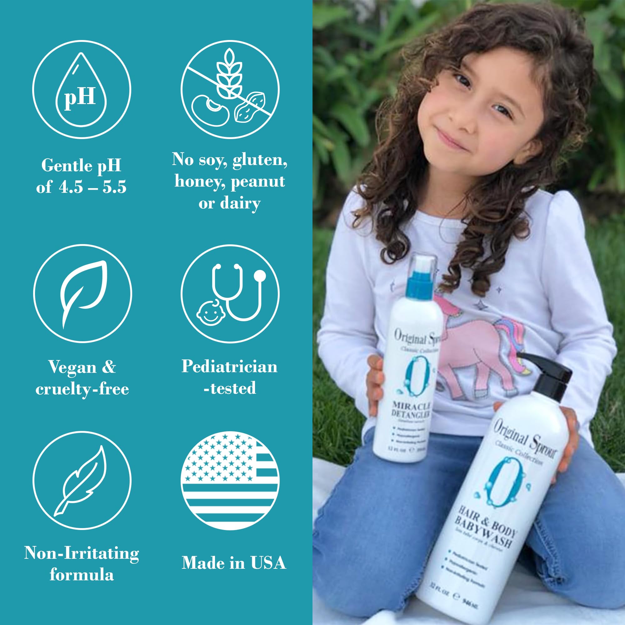 Original Sprout Miracle Detangler Spray dispensing action for quick detangling.
