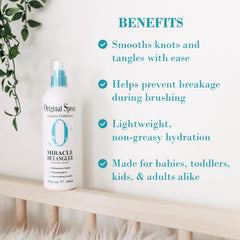 Original Sprout Miracle Detangler Spray label close-up shows vegan formula.