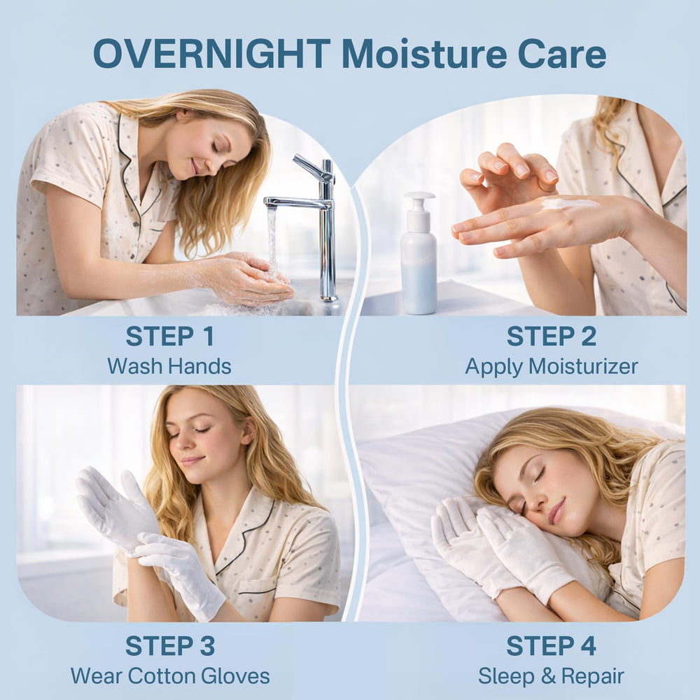 Originbuty hand care gloves soften skin overnight without leaving residue.