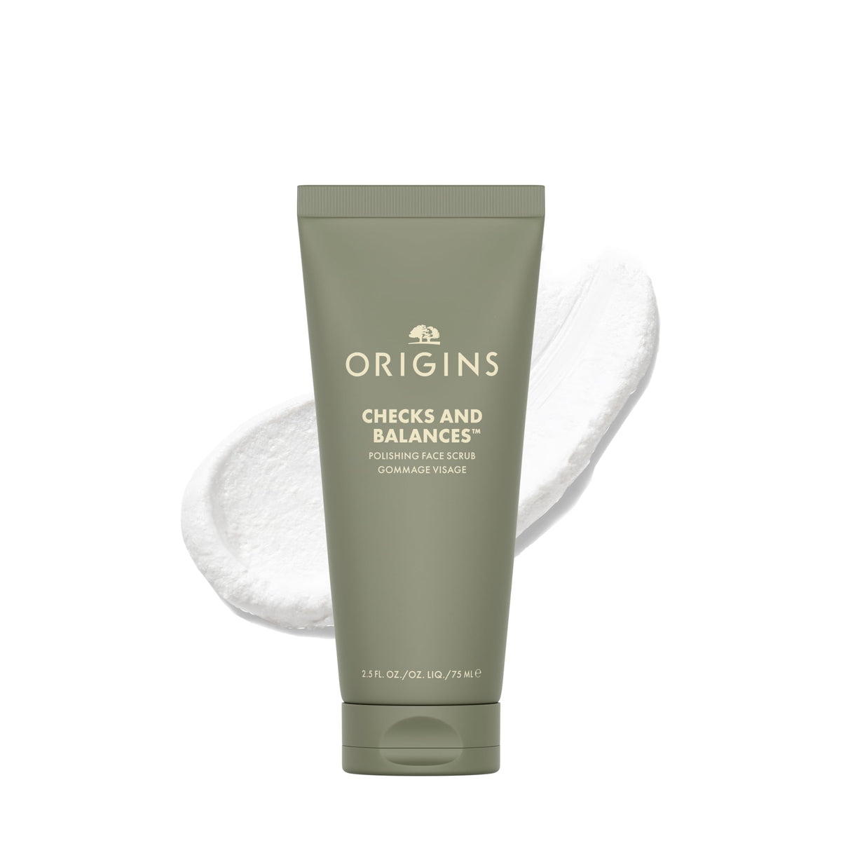 Origins Checks and Balances polishing face scrub bottle shows bamboo and silica for gentle exfoliation