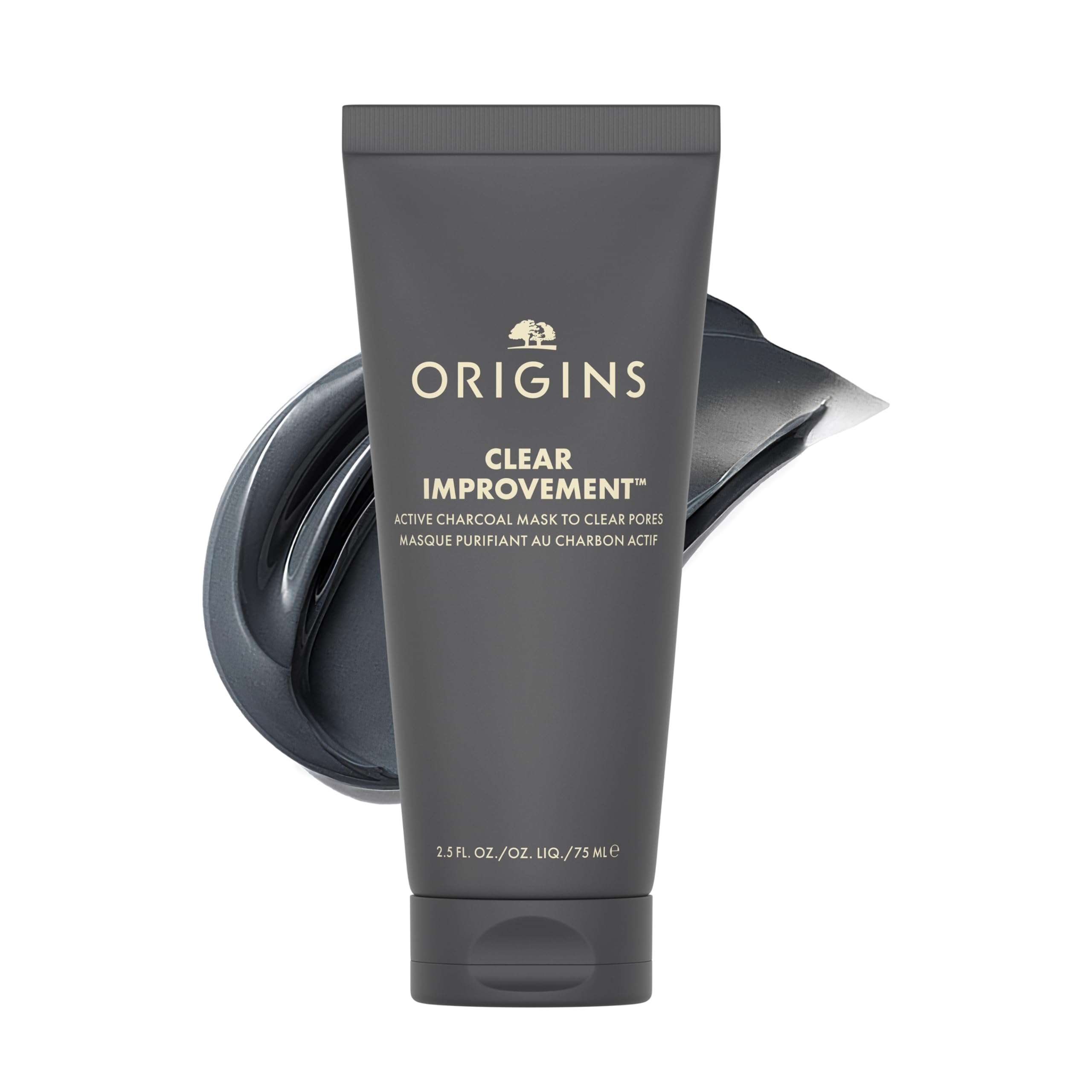 Origins Clear Improvement charcoal face mask jar shows deep pore cleansing.