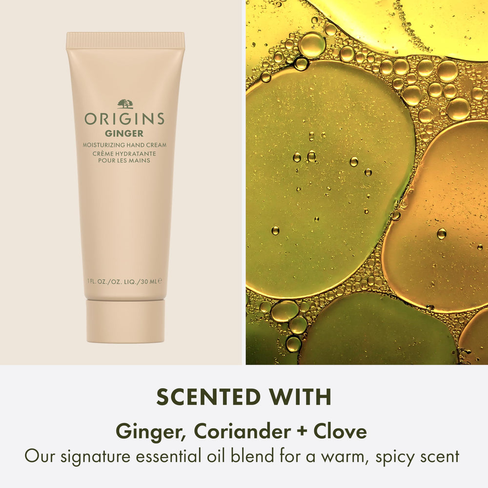 Origins Hand Cream Essentials Set Ginger travel-size bottle delivering nourishing, non-greasy hydration.