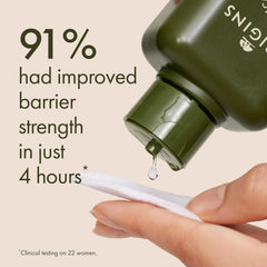 Origins Mega-Mushroom Relief being applied to the face for calm skin.