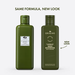 Origins Mega-Mushroom Relief lotion swirl highlights ultra-light texture for calming skin.