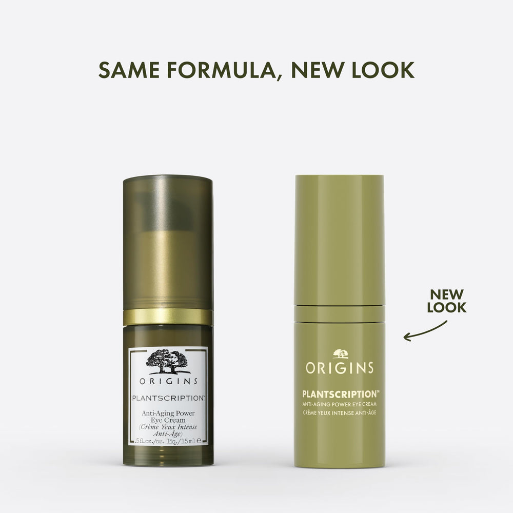 Origins Plantscription Power Eye Cream dispenser enables easy application to reduce puffiness.