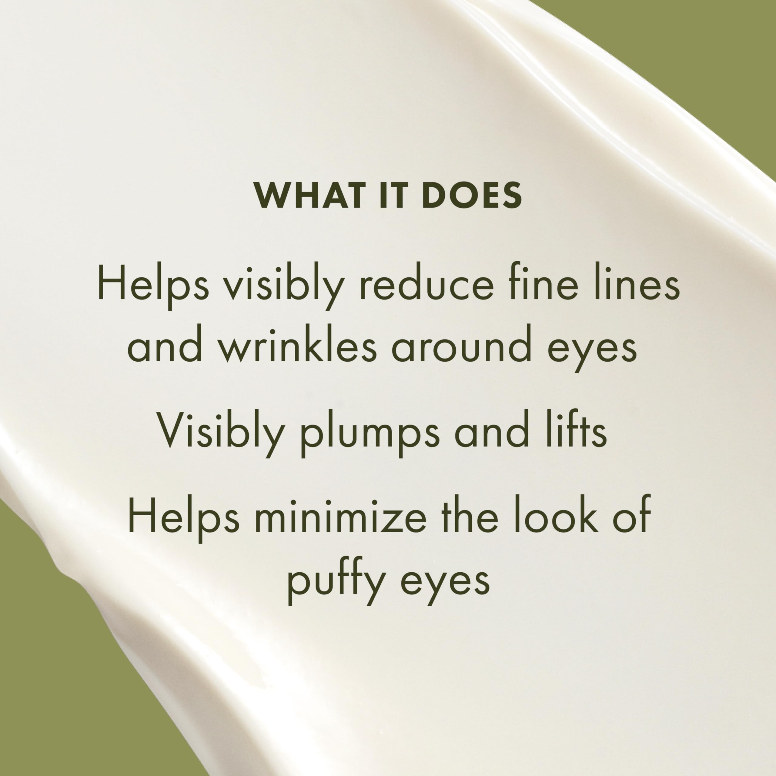 Origins Plantscription Power Eye Cream swatch on skin highlights peptide and Anogeissus ingredients.