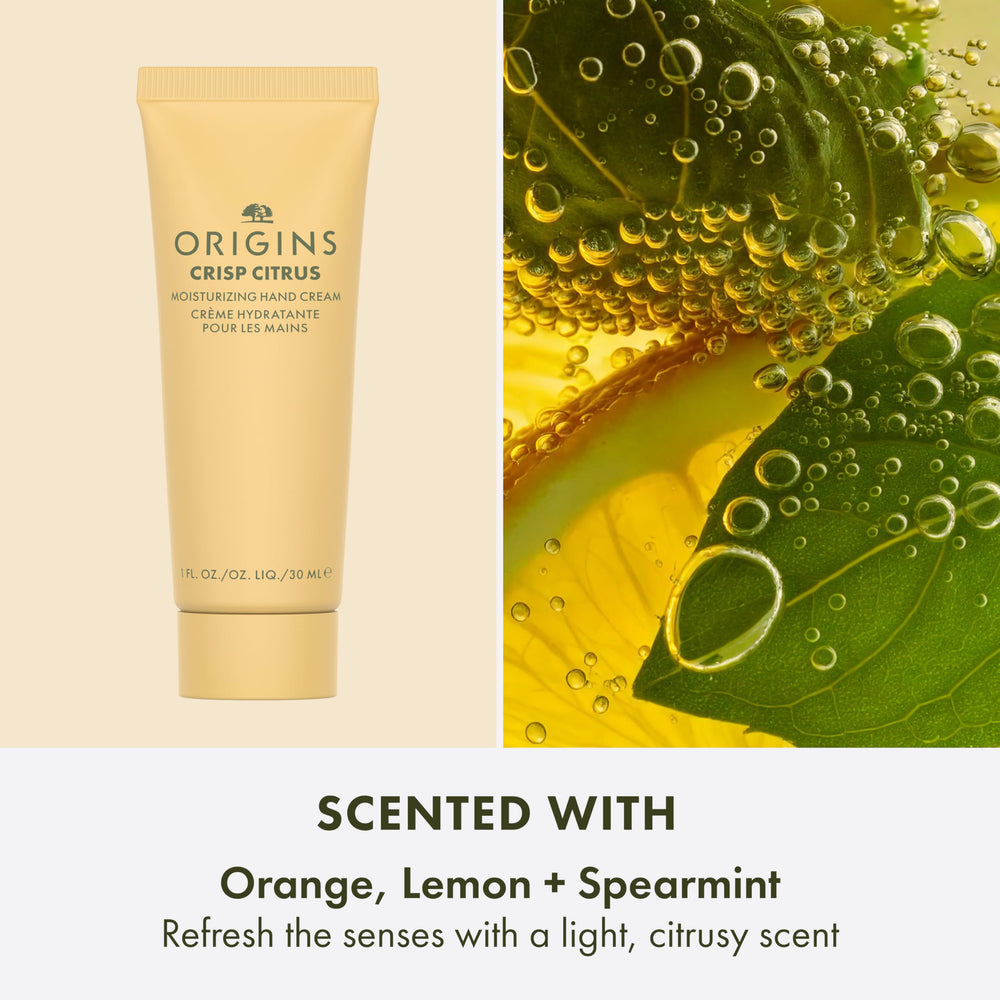 Origins Signature Scented Hand Cream Collection showcasing four fragrance profiles.