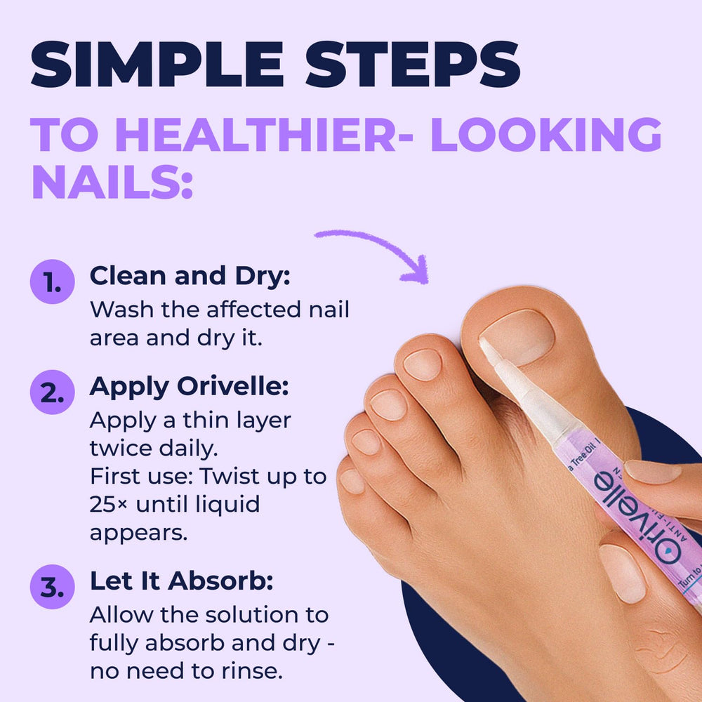 Orivelle Nail Fungus Pen being applied to nails to improve appearance.