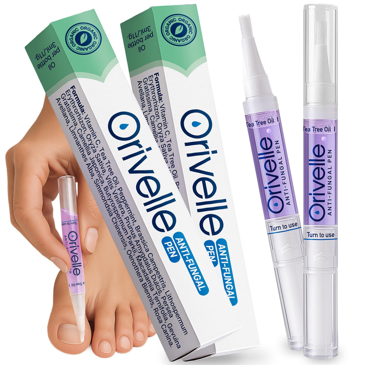 Orivelle Nail Fungus Pen precision tip for targeted under nail application.