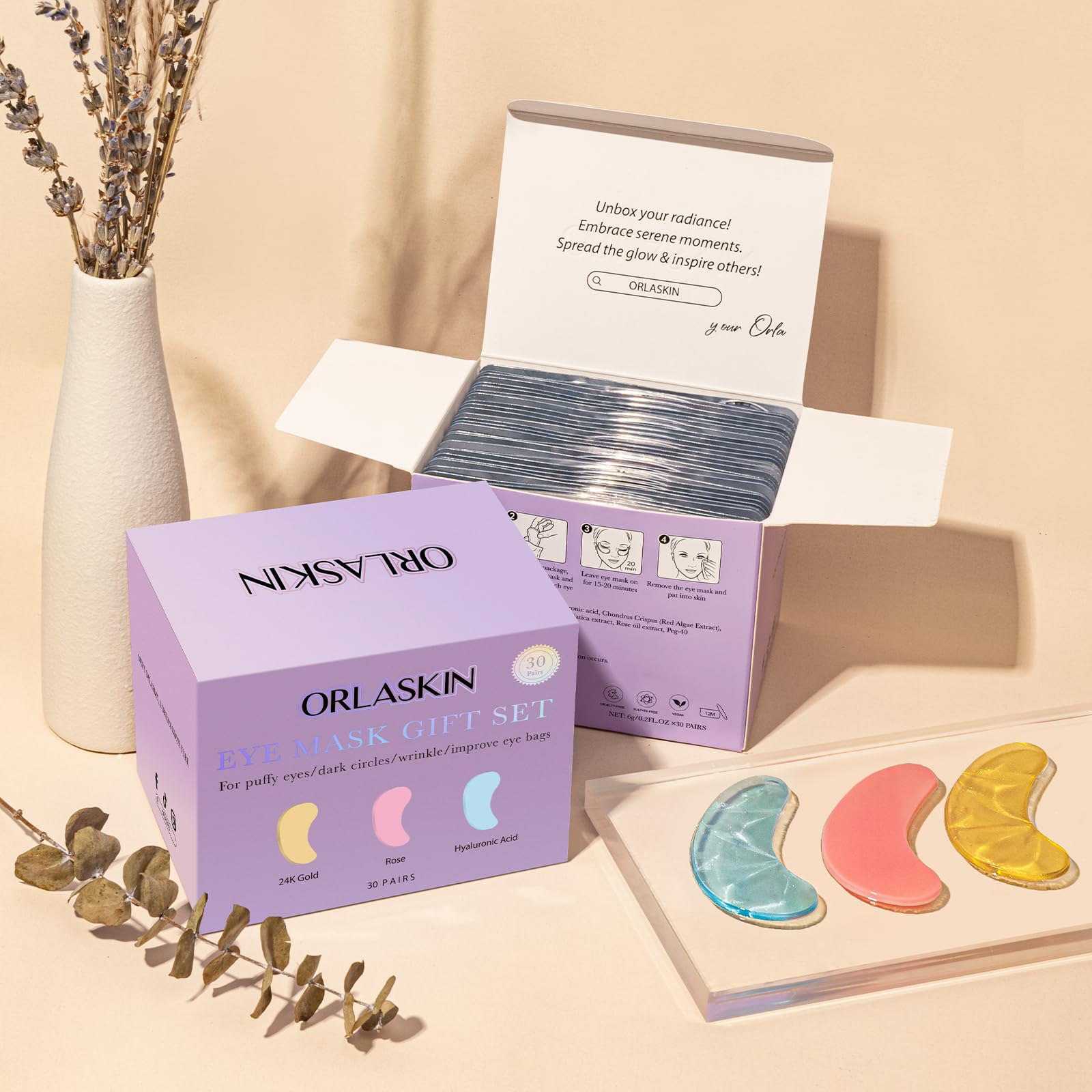 ORLASKIN 24K gold yellow patches help moisturize and brighten the under-eye area.