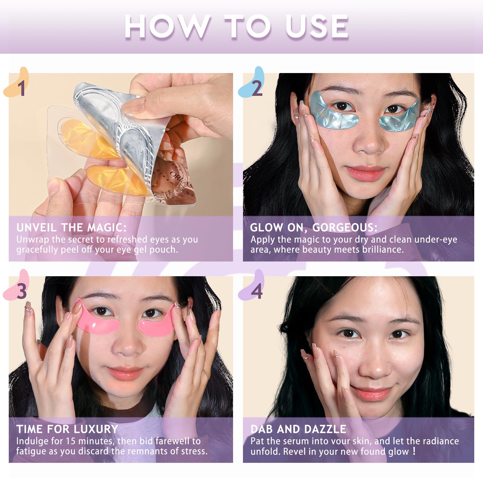ORLASKIN 24K gold yellow patches contribute to a radiant-looking under-eye area.