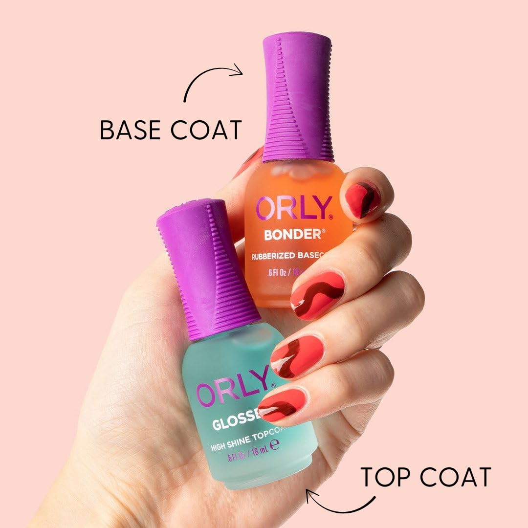 Textura gomosa de Orly Bonder mejora agarre entre uña y esmalte.