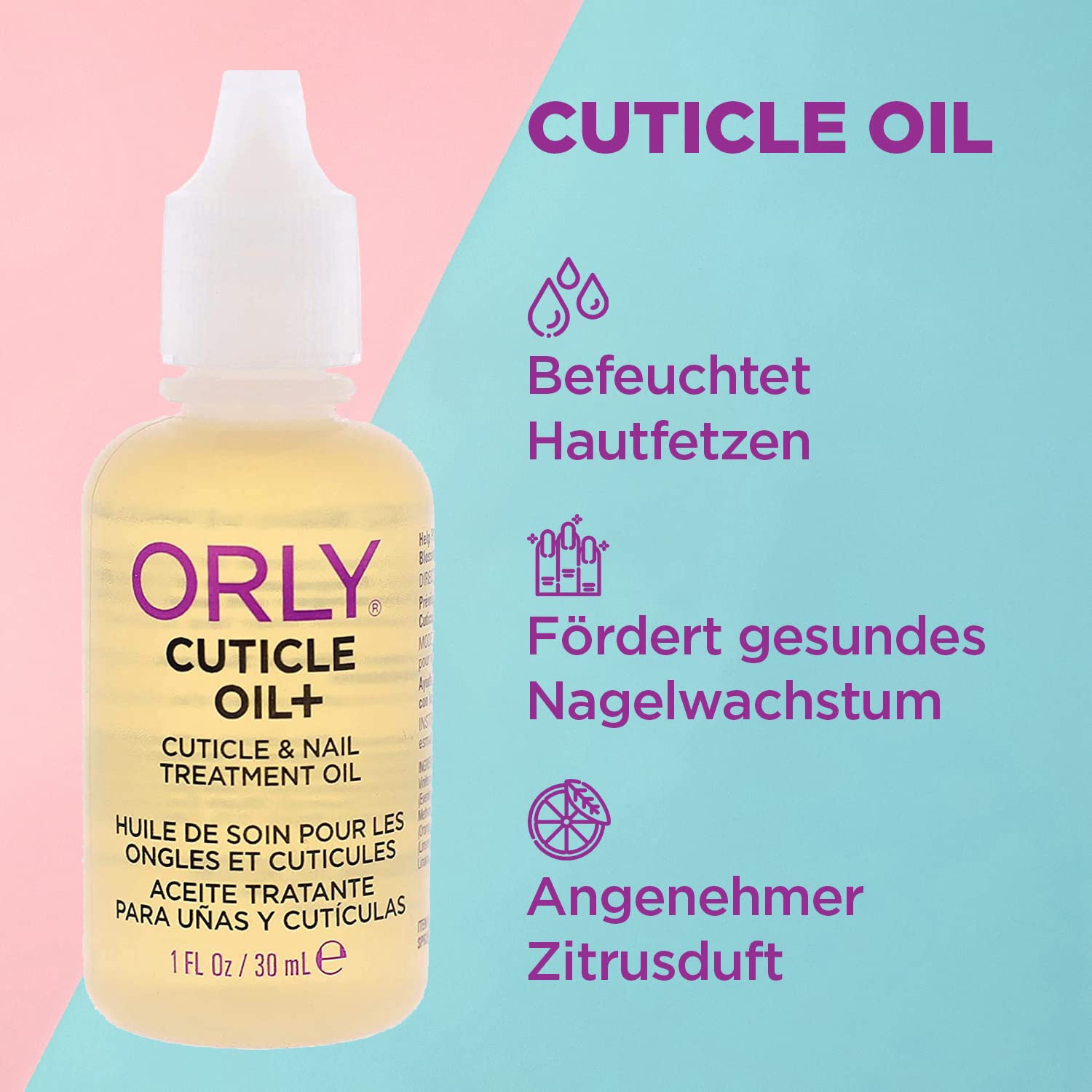 Orly Cuticle Oil Plus, gotas-aplicacion, aplica sin desorden y mantiene hidratación