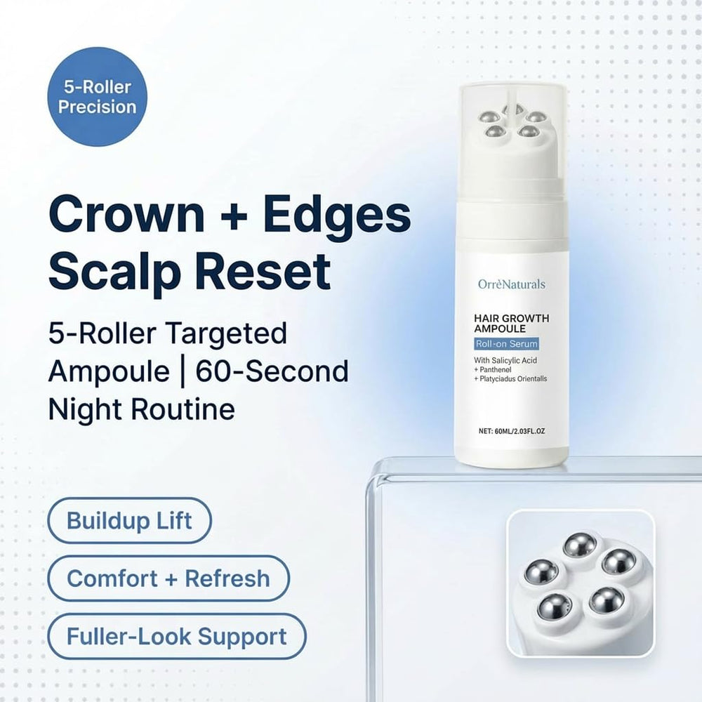 Orrnaturals five-roller applicator on scalp delivering targeted care