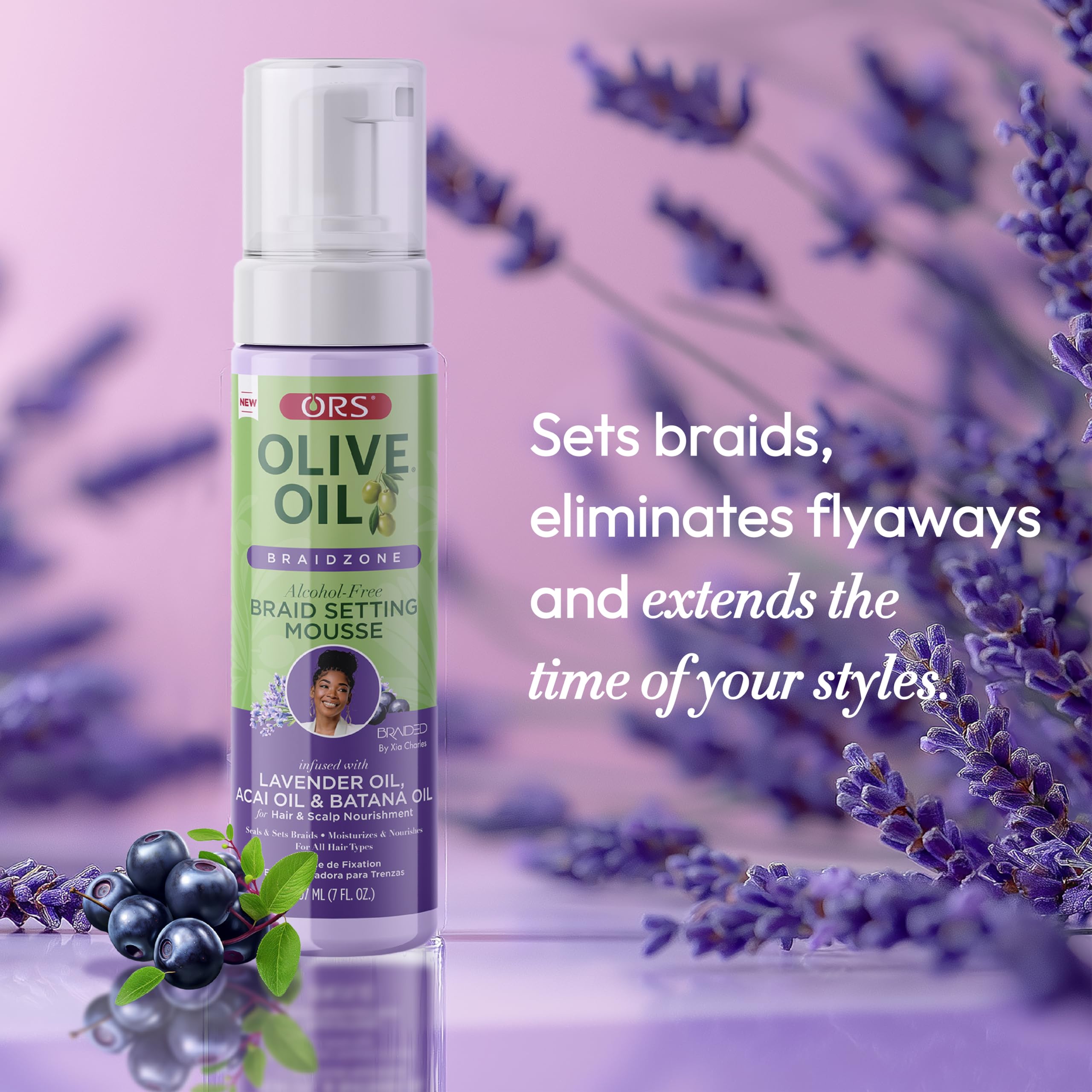 ORS Braidzone Mousse controla el encrespamiento sin alcohol para cuero cabelludo sensible.