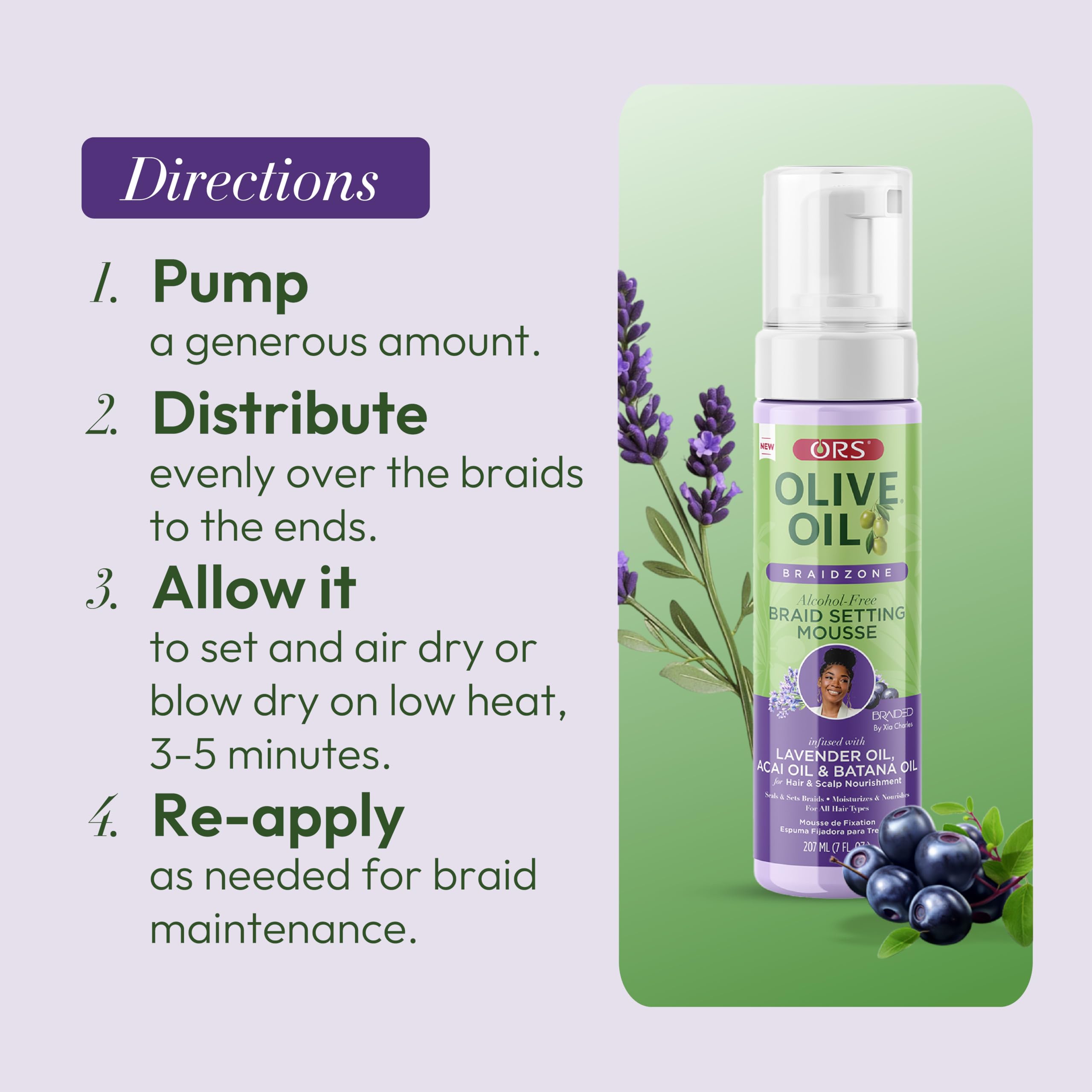 ORS Braidzone Mousse define bordes y soporta estilos bajo pelucas o extensiones.