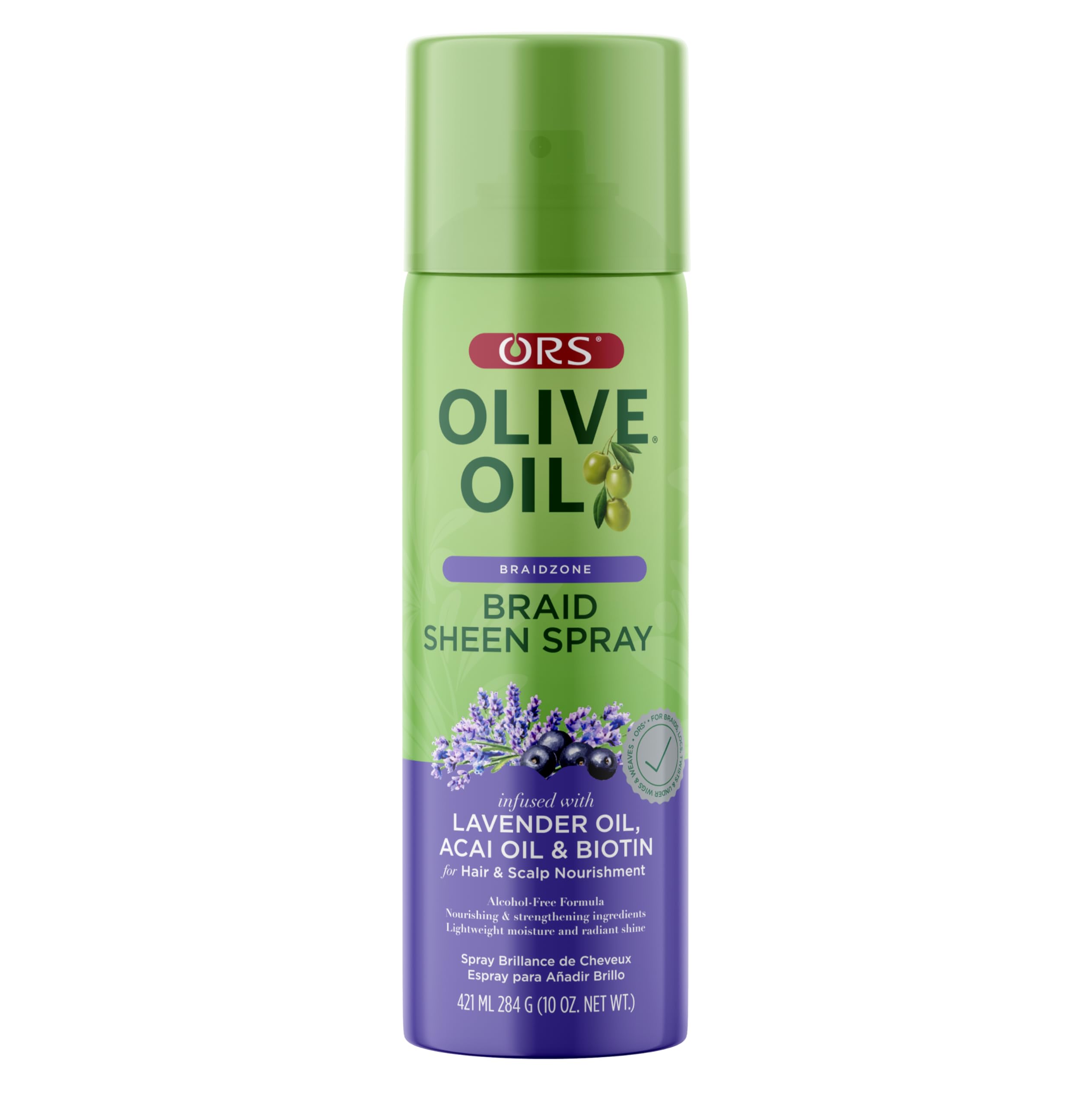 ORS Brillo para trenzas con aceite de oliva y lavanda, brillo natural diario.