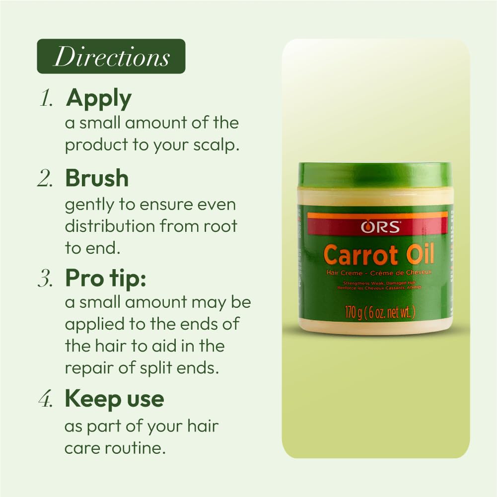 ORS Carrot Oil Hair Cream spread on hair demonstrates even coverage and nourishment