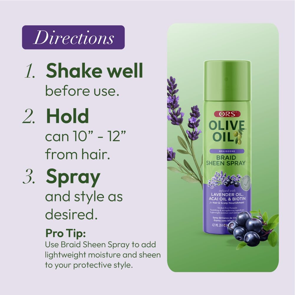 ORS Ingredientes Lavanda, Acai y Biotina para cabello saludable.