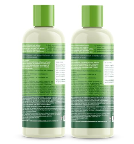 ORS Loción cremosa con aceite de ricino, textura visible que nutre el cabello.