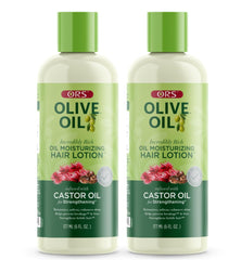 ORS Loción hidratante con aceite de oliva, botella visible, aporta hidratación diaria para el cabello.