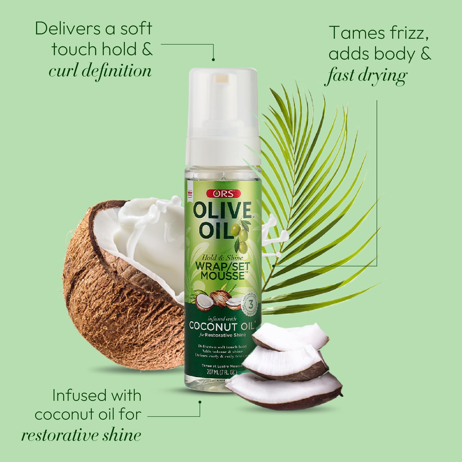 ORS mousse brillo intenso y acabado suave para envolturas y peinados