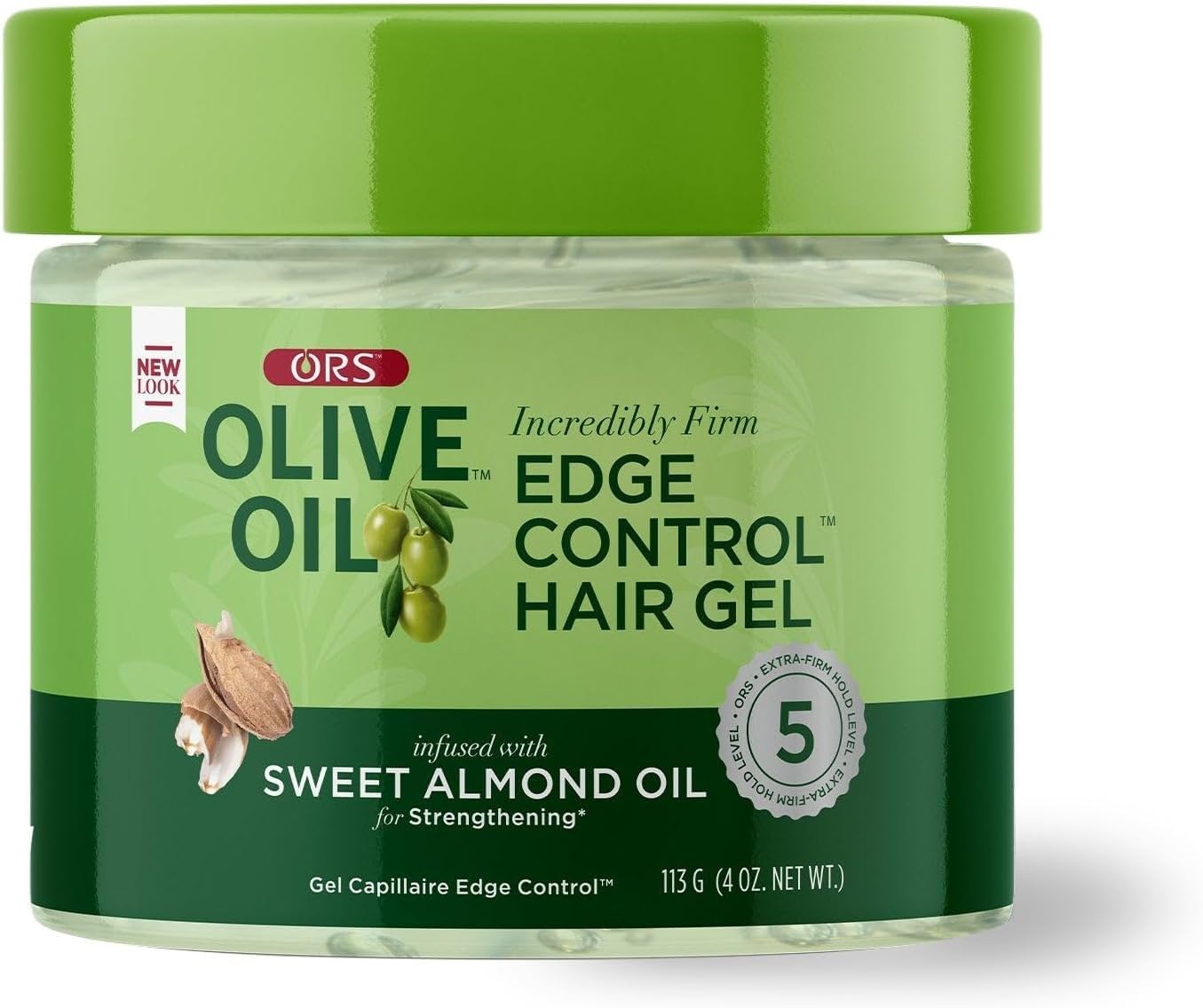 ORS Olive Oil Edge Control bottle shows strong hold with a non-flaking finish.