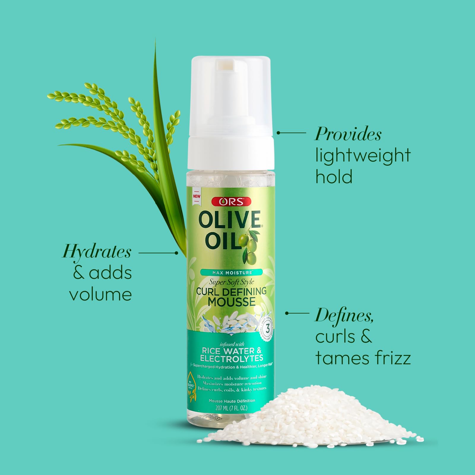 ORS Olive Oil Max Moisture Mousse jar side with clear packaging.